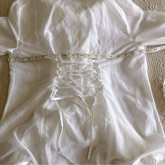 NWT Boston Proper white cotton/silk ruffle blouse w/back lace tie - Picture 12 of 13